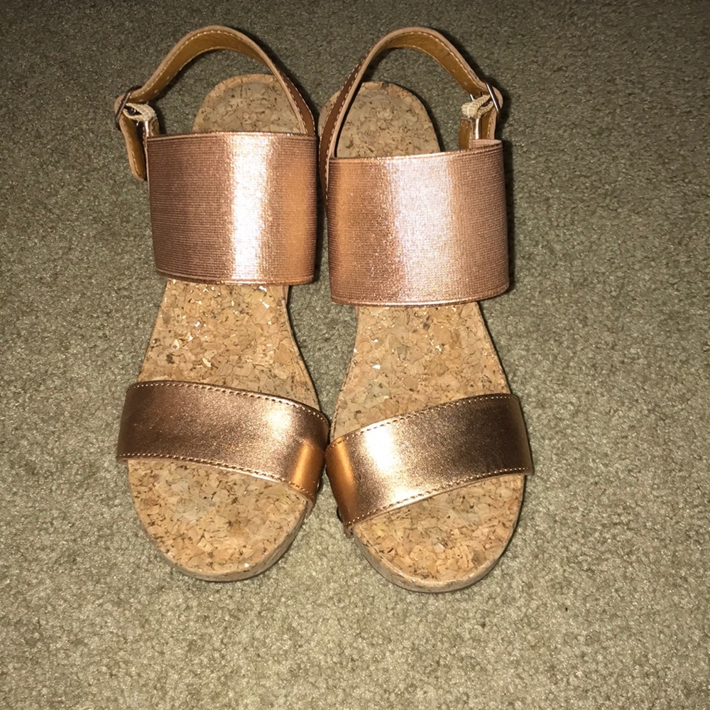 Rose gold cork wedge heels